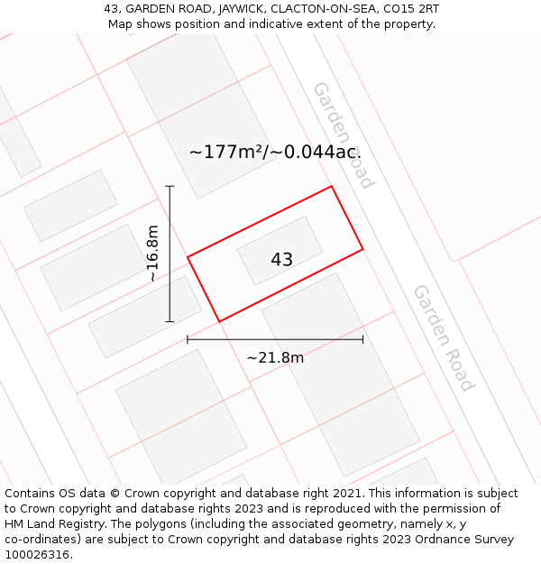 43, GARDEN ROAD, JAYWICK, CLACTON-ON-SEA, CO15 2RT: Plot and title map