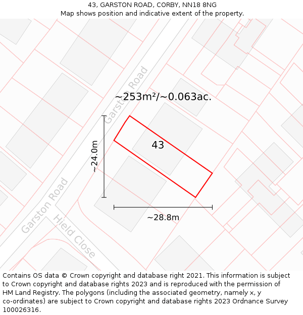 43, GARSTON ROAD, CORBY, NN18 8NG: Plot and title map