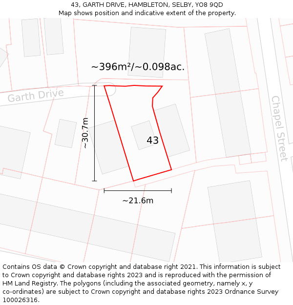43, GARTH DRIVE, HAMBLETON, SELBY, YO8 9QD: Plot and title map