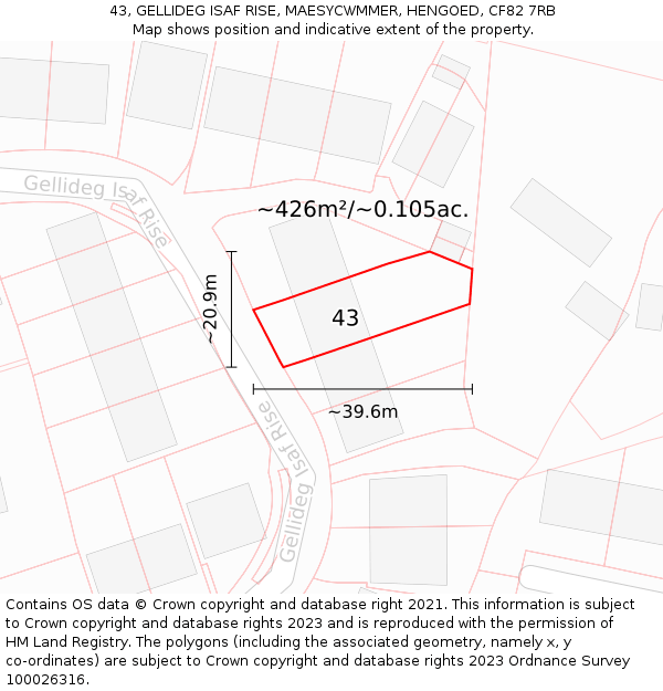 43, GELLIDEG ISAF RISE, MAESYCWMMER, HENGOED, CF82 7RB: Plot and title map