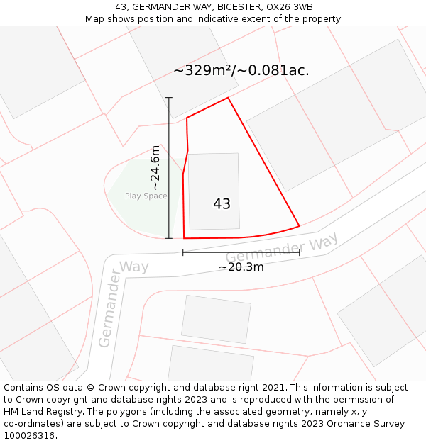 43, GERMANDER WAY, BICESTER, OX26 3WB: Plot and title map
