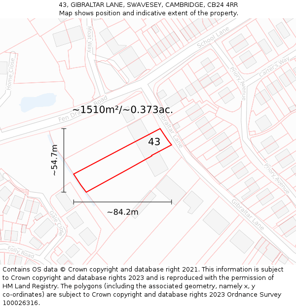 43, GIBRALTAR LANE, SWAVESEY, CAMBRIDGE, CB24 4RR: Plot and title map