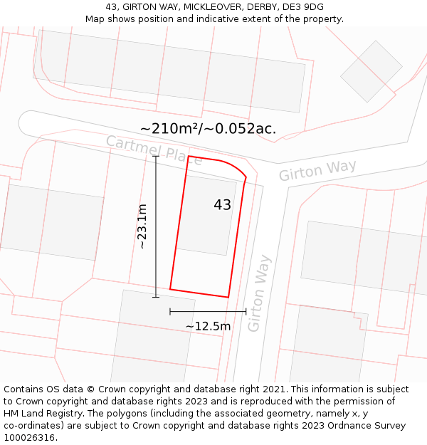 43, GIRTON WAY, MICKLEOVER, DERBY, DE3 9DG: Plot and title map
