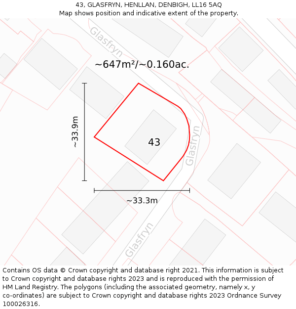 43, GLASFRYN, HENLLAN, DENBIGH, LL16 5AQ: Plot and title map