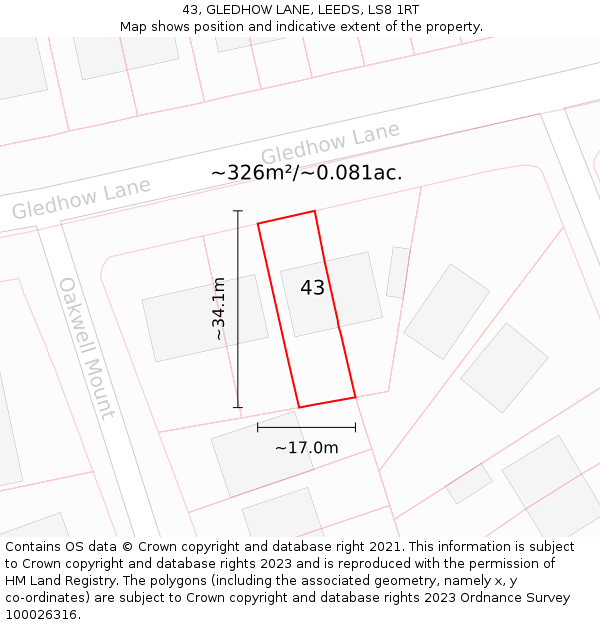 43, GLEDHOW LANE, LEEDS, LS8 1RT: Plot and title map