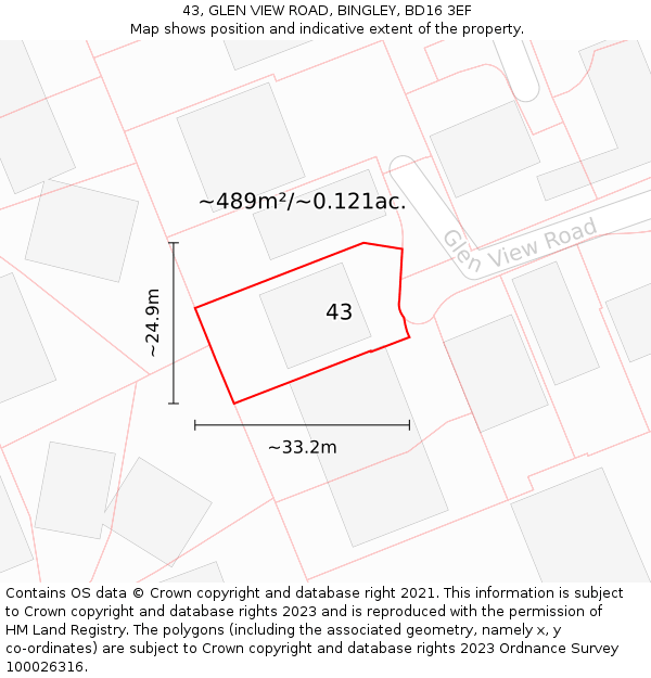 43, GLEN VIEW ROAD, BINGLEY, BD16 3EF: Plot and title map
