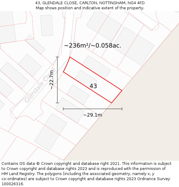 43, GLENDALE CLOSE, CARLTON, NOTTINGHAM, NG4 4FD: Plot and title map