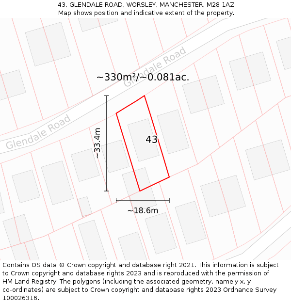 43, GLENDALE ROAD, WORSLEY, MANCHESTER, M28 1AZ: Plot and title map