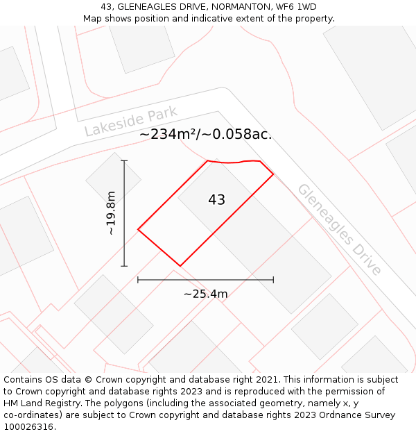 43, GLENEAGLES DRIVE, NORMANTON, WF6 1WD: Plot and title map