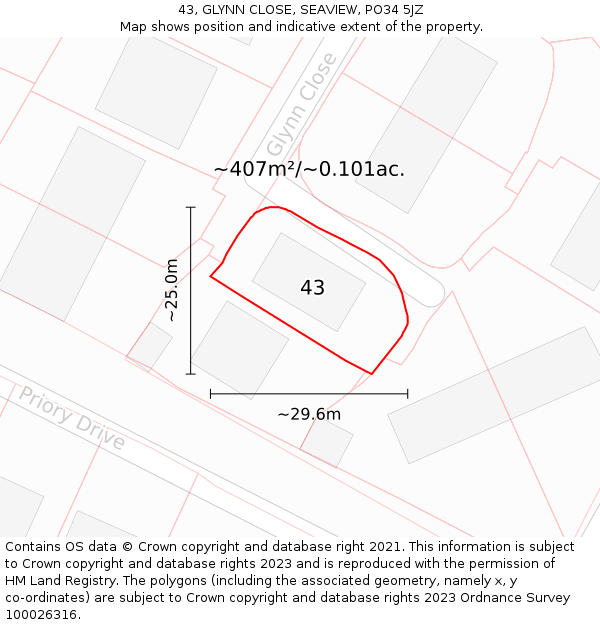 43, GLYNN CLOSE, SEAVIEW, PO34 5JZ: Plot and title map