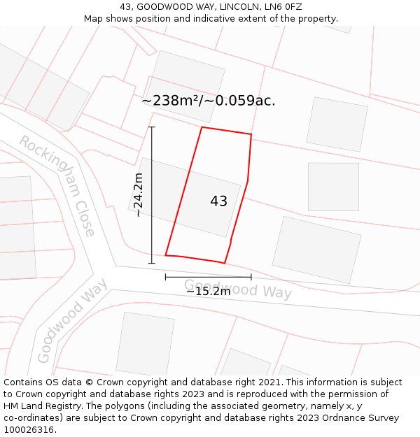 43, GOODWOOD WAY, LINCOLN, LN6 0FZ: Plot and title map