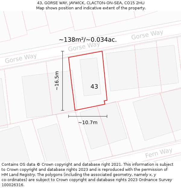 43, GORSE WAY, JAYWICK, CLACTON-ON-SEA, CO15 2HU: Plot and title map