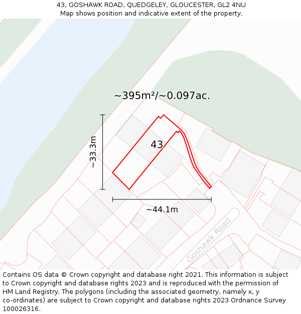 43, GOSHAWK ROAD, QUEDGELEY, GLOUCESTER, GL2 4NU: Plot and title map