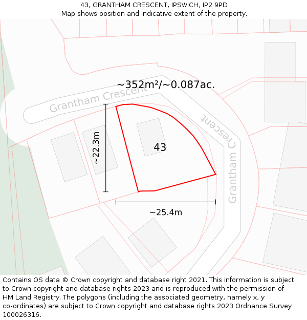 43, GRANTHAM CRESCENT, IPSWICH, IP2 9PD: Plot and title map