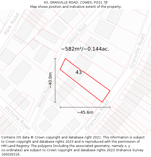 43, GRANVILLE ROAD, COWES, PO31 7JF: Plot and title map