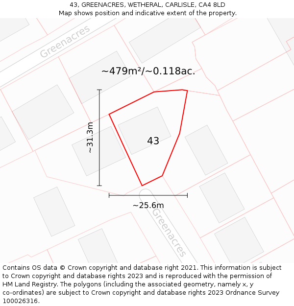 43, GREENACRES, WETHERAL, CARLISLE, CA4 8LD: Plot and title map