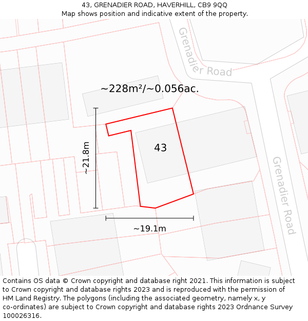 43, GRENADIER ROAD, HAVERHILL, CB9 9QQ: Plot and title map