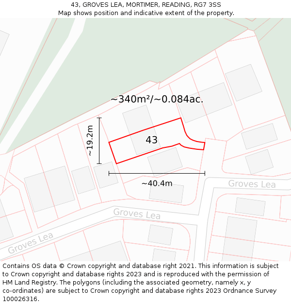 43, GROVES LEA, MORTIMER, READING, RG7 3SS: Plot and title map