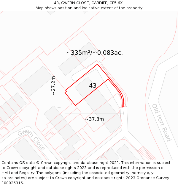 43, GWERN CLOSE, CARDIFF, CF5 6XL: Plot and title map