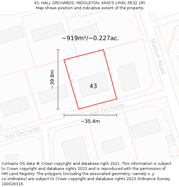 43, HALL ORCHARDS, MIDDLETON, KING'S LYNN, PE32 1RY: Plot and title map