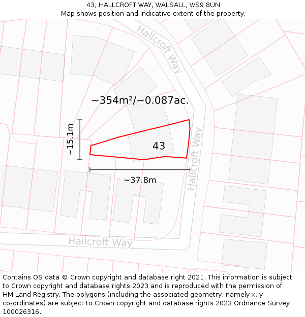 43, HALLCROFT WAY, WALSALL, WS9 8UN: Plot and title map