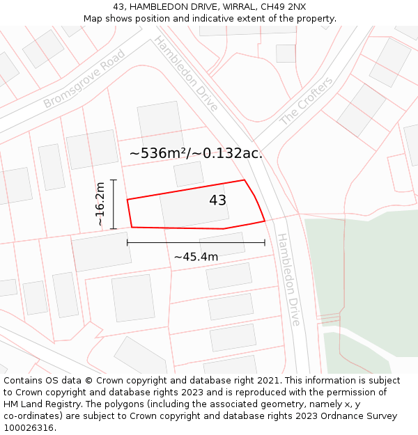 43, HAMBLEDON DRIVE, WIRRAL, CH49 2NX: Plot and title map