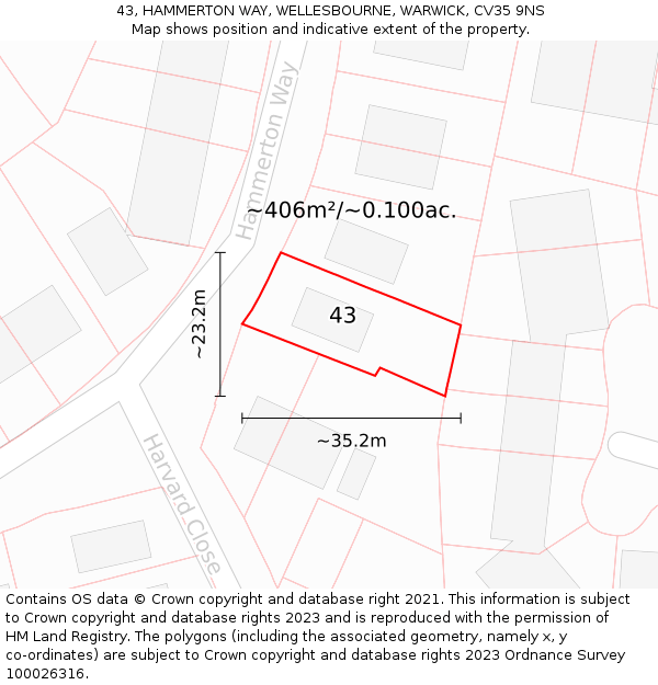 43, HAMMERTON WAY, WELLESBOURNE, WARWICK, CV35 9NS: Plot and title map