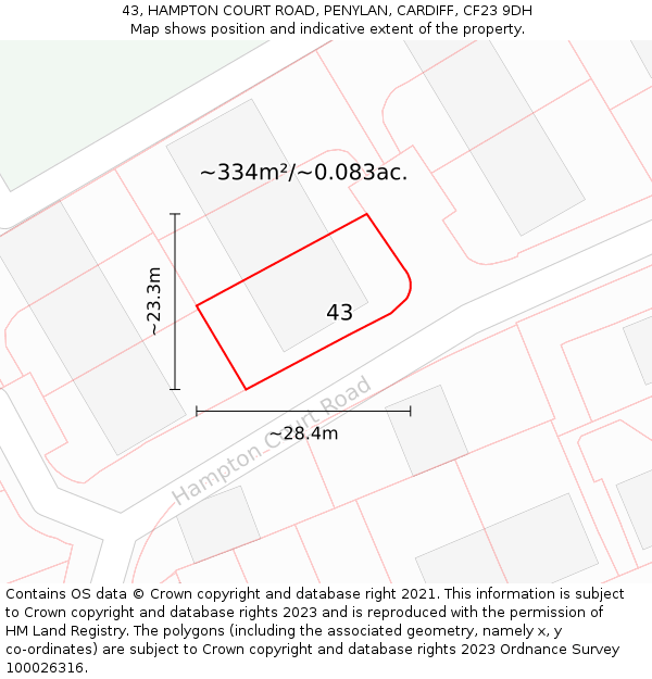 43, HAMPTON COURT ROAD, PENYLAN, CARDIFF, CF23 9DH: Plot and title map