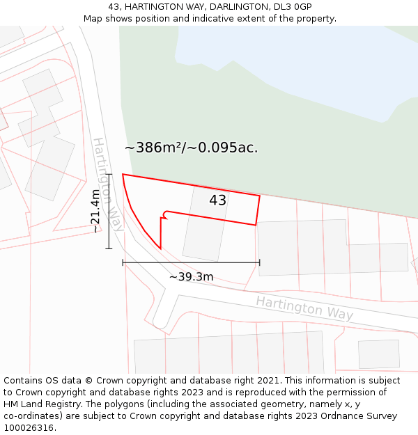 43, HARTINGTON WAY, DARLINGTON, DL3 0GP: Plot and title map