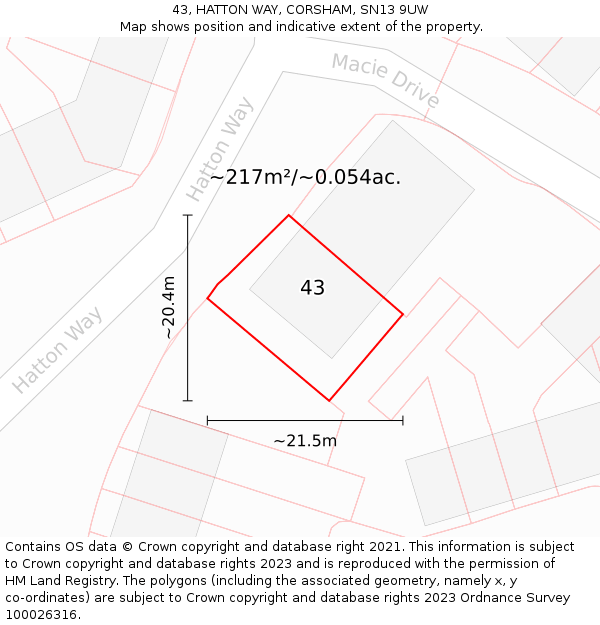 43, HATTON WAY, CORSHAM, SN13 9UW: Plot and title map