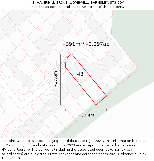 43, HAVERHILL GROVE, WOMBWELL, BARNSLEY, S73 0DY: Plot and title map