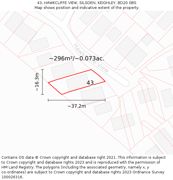 43, HAWKCLIFFE VIEW, SILSDEN, KEIGHLEY, BD20 0BS: Plot and title map