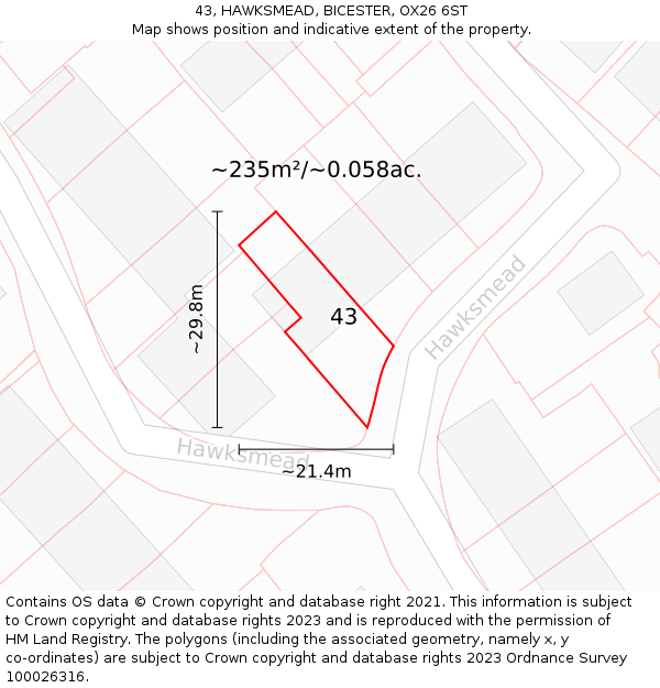 43, HAWKSMEAD, BICESTER, OX26 6ST: Plot and title map