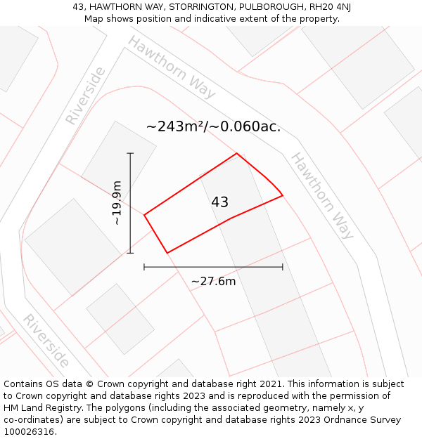 43, HAWTHORN WAY, STORRINGTON, PULBOROUGH, RH20 4NJ: Plot and title map