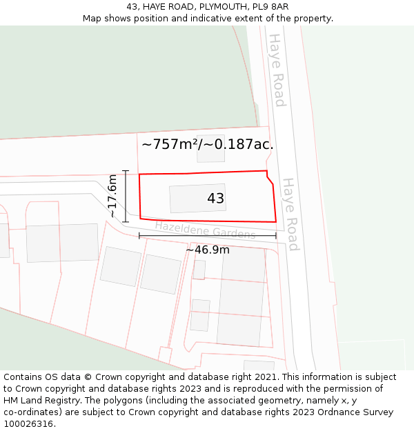 43, HAYE ROAD, PLYMOUTH, PL9 8AR: Plot and title map