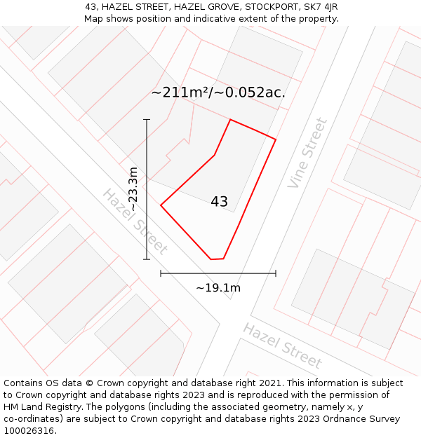 43, HAZEL STREET, HAZEL GROVE, STOCKPORT, SK7 4JR: Plot and title map