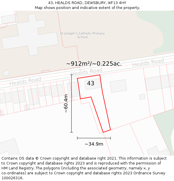 43, HEALDS ROAD, DEWSBURY, WF13 4HY: Plot and title map