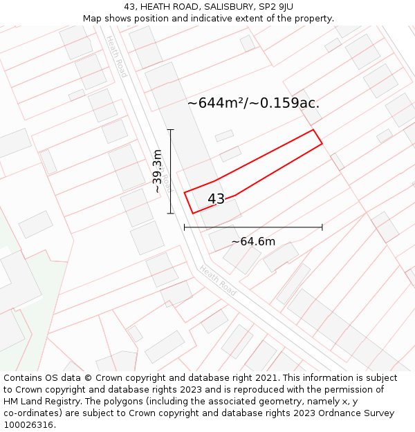 43, HEATH ROAD, SALISBURY, SP2 9JU: Plot and title map