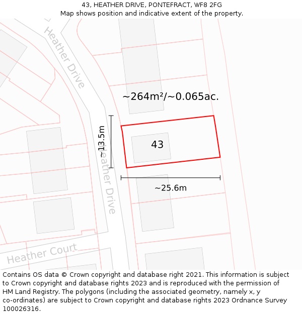 43, HEATHER DRIVE, PONTEFRACT, WF8 2FG: Plot and title map