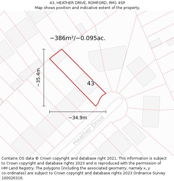 43, HEATHER DRIVE, ROMFORD, RM1 4SP: Plot and title map