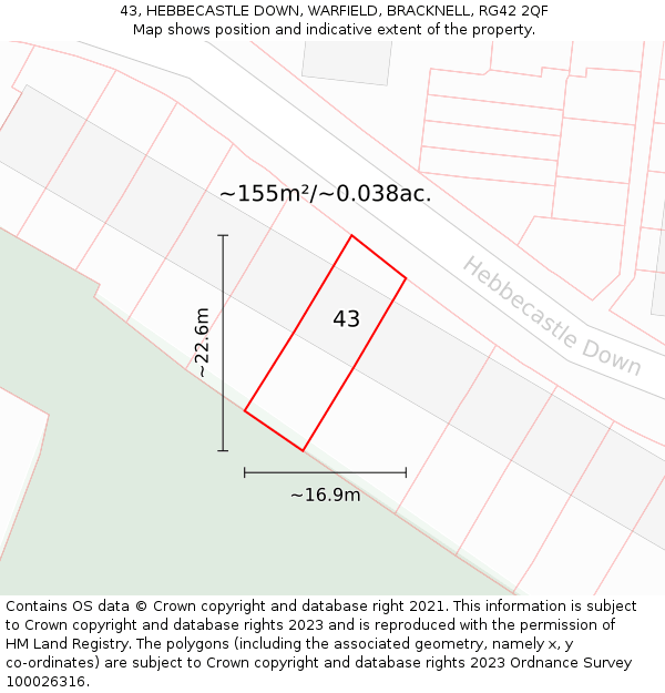 43, HEBBECASTLE DOWN, WARFIELD, BRACKNELL, RG42 2QF: Plot and title map