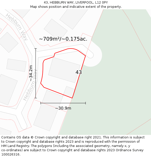 43, HEBBURN WAY, LIVERPOOL, L12 0PY: Plot and title map