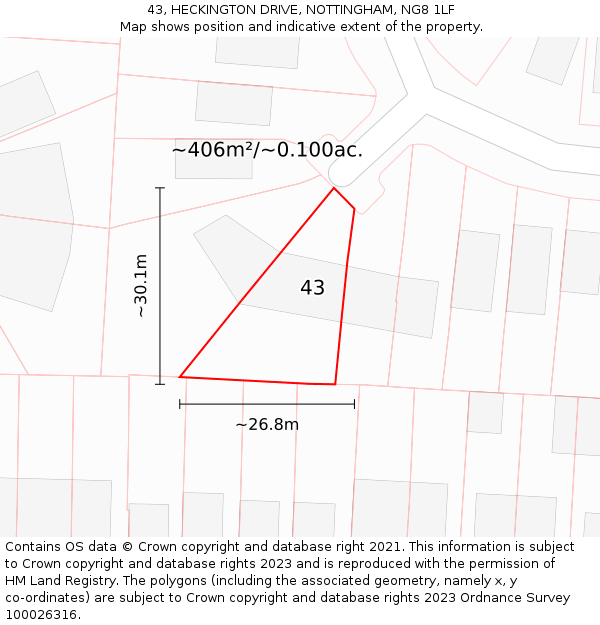 43, HECKINGTON DRIVE, NOTTINGHAM, NG8 1LF: Plot and title map