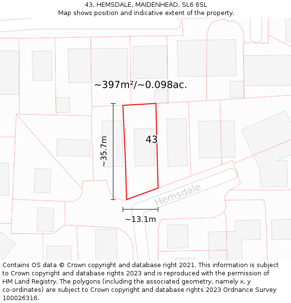 43, HEMSDALE, MAIDENHEAD, SL6 6SL: Plot and title map