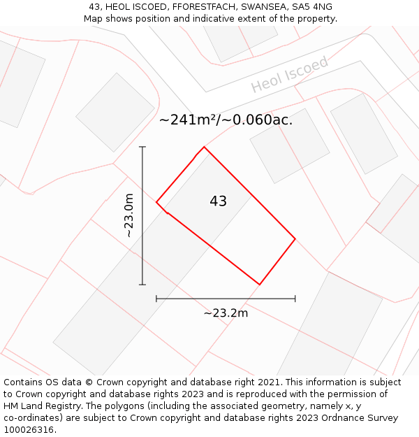 43, HEOL ISCOED, FFORESTFACH, SWANSEA, SA5 4NG: Plot and title map