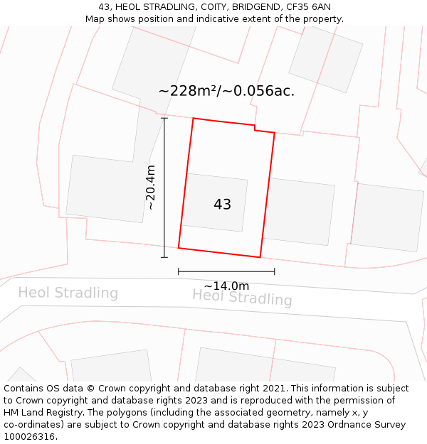 43, HEOL STRADLING, COITY, BRIDGEND, CF35 6AN: Plot and title map