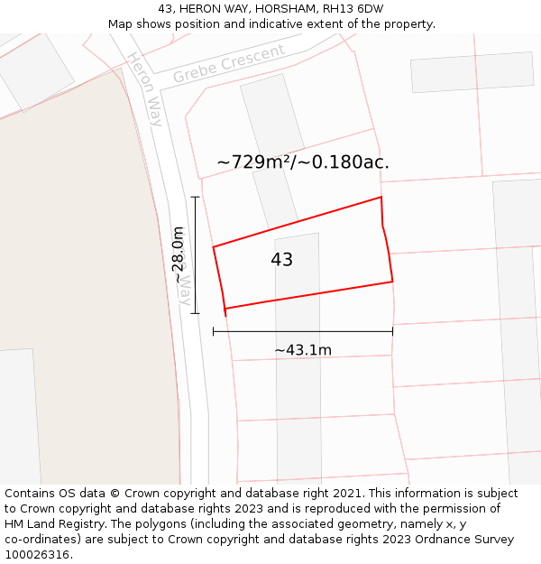 43, HERON WAY, HORSHAM, RH13 6DW: Plot and title map