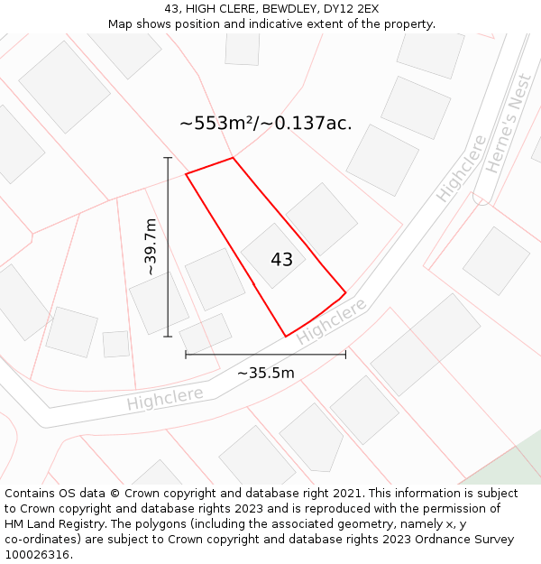 43, HIGH CLERE, BEWDLEY, DY12 2EX: Plot and title map