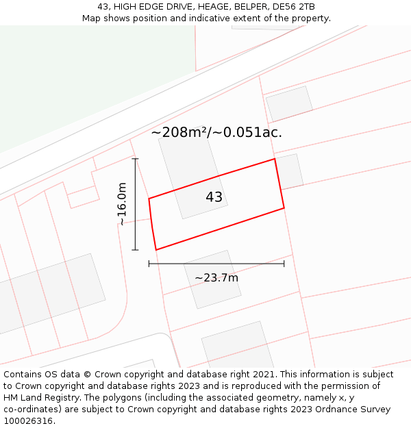 43, HIGH EDGE DRIVE, HEAGE, BELPER, DE56 2TB: Plot and title map