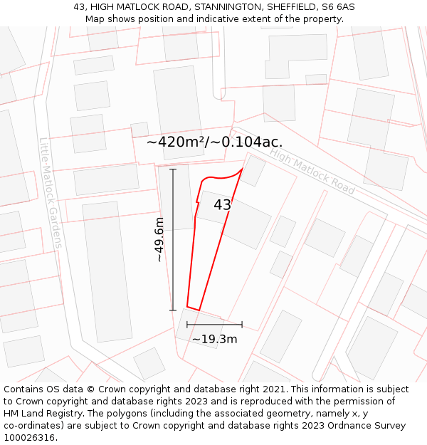 43, HIGH MATLOCK ROAD, STANNINGTON, SHEFFIELD, S6 6AS: Plot and title map